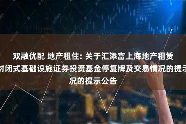 双融优配 地产租住: 关于汇添富上海地产租赁住房封闭式基础设施证券投资基金停复牌及交易情况的提示公告