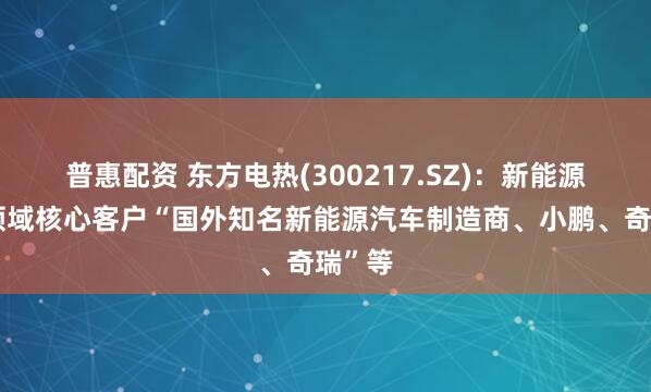 普惠配资 东方电热(300217.SZ)：新能源汽车领域核心客户“国外知名新能源汽车制造商、小鹏、奇瑞”等